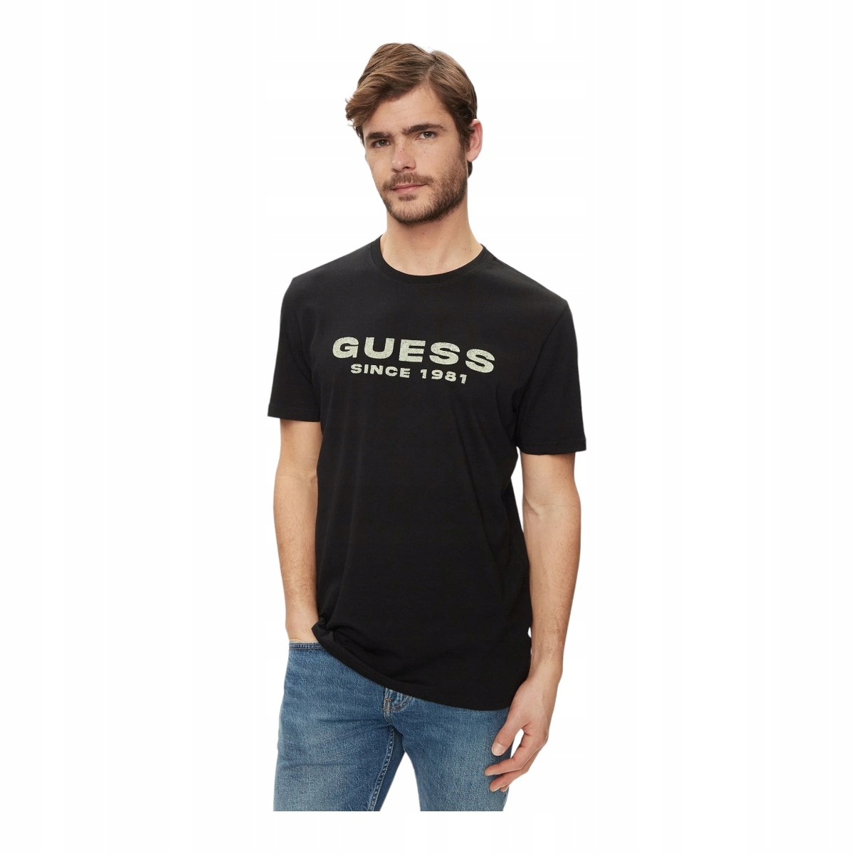 Guess Pánské Tričko Ss Cn Guess Logo Tee Černé r.XL