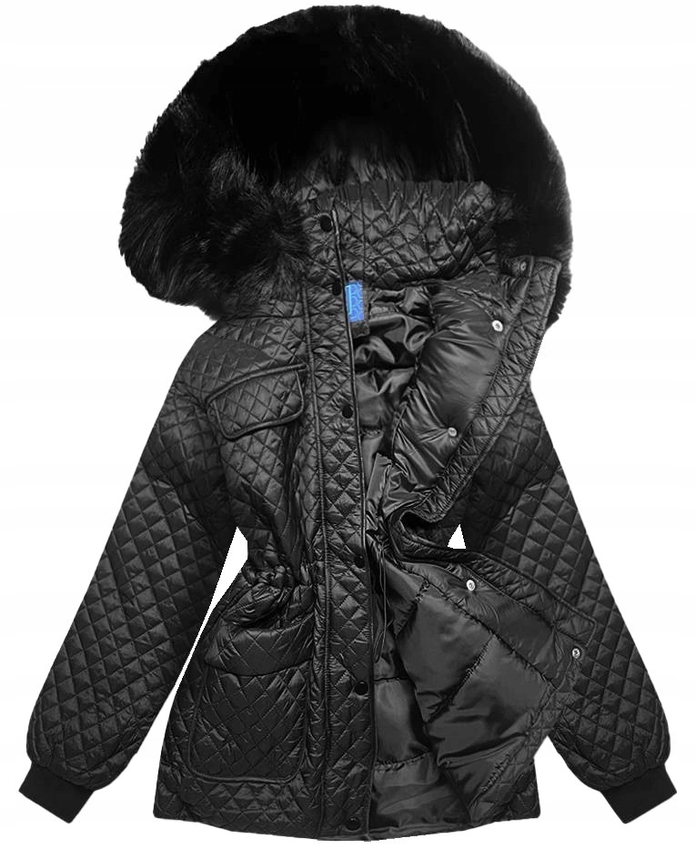 Prošívaná Bunda S Kožešinou AG6-27 Černá XL (42)