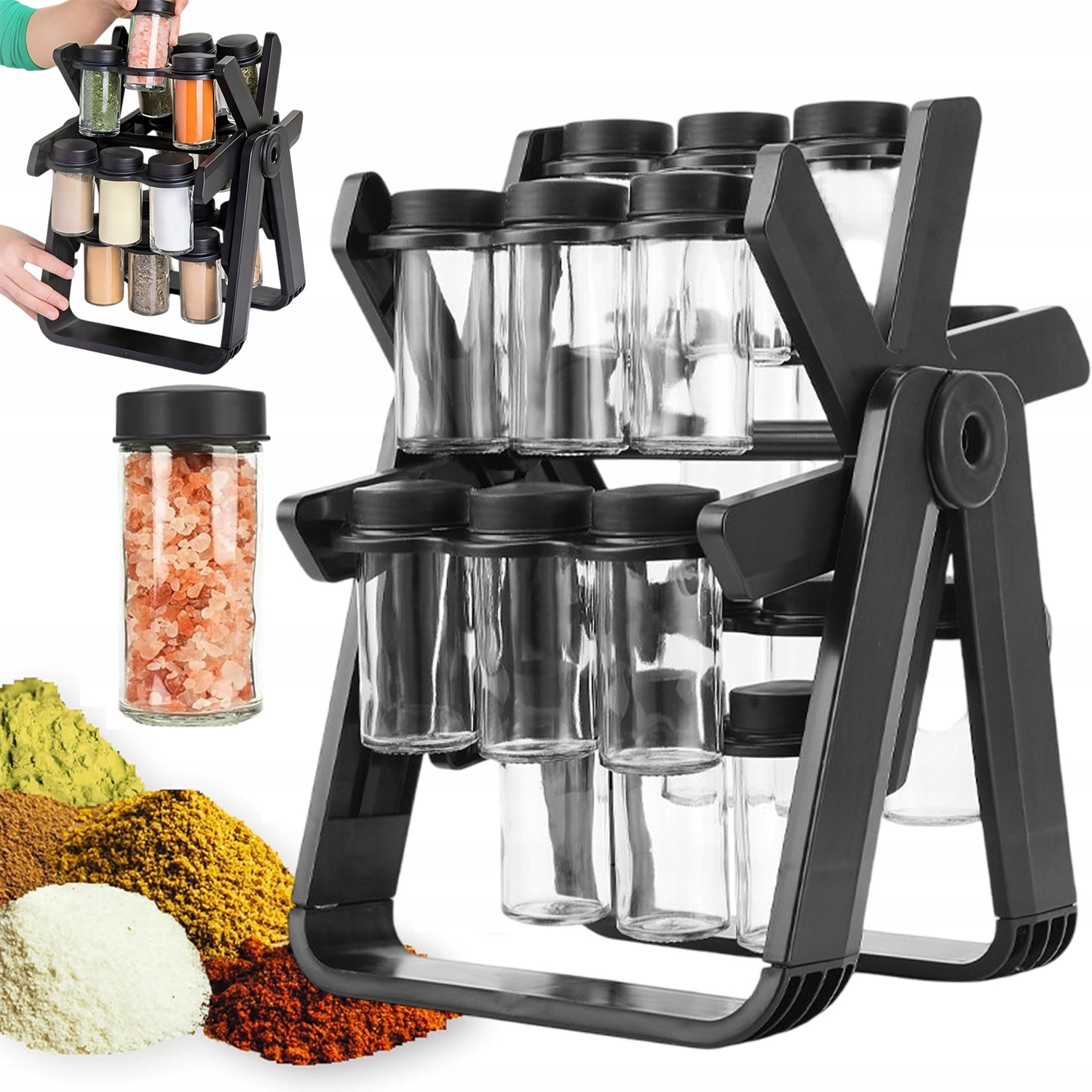 Otočný Stojan Na Koření 360° S 18 Sklenicemi, Kuchyňský Organizér Premium