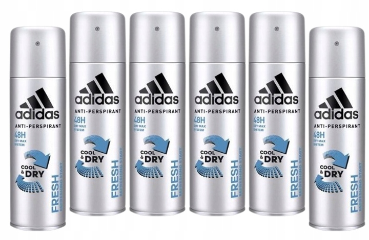 6 x ADIDAS COOL & DRY FRESH DEZODORANT SPRAY MĘSKI ANTY PERSPIRANT 150 ML