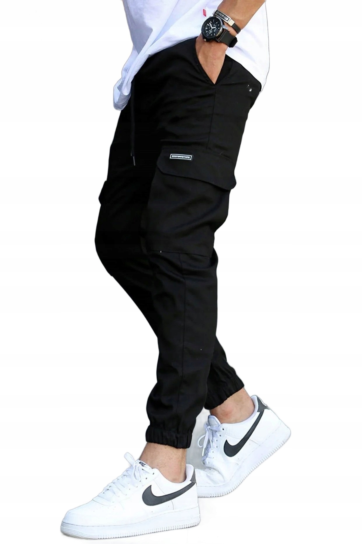 Madmext Czarne Spodnie Męskie Bojówki Z Mankietem Na Nogawkach S 5DA