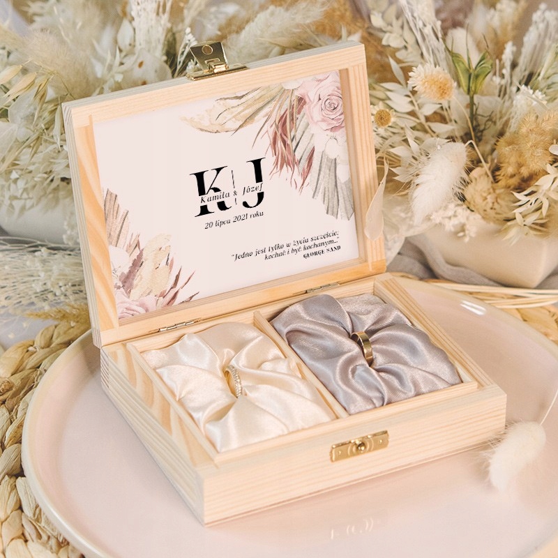 PUDEŁKO na obrączki drewniane Rustic Pampas Marka Oms