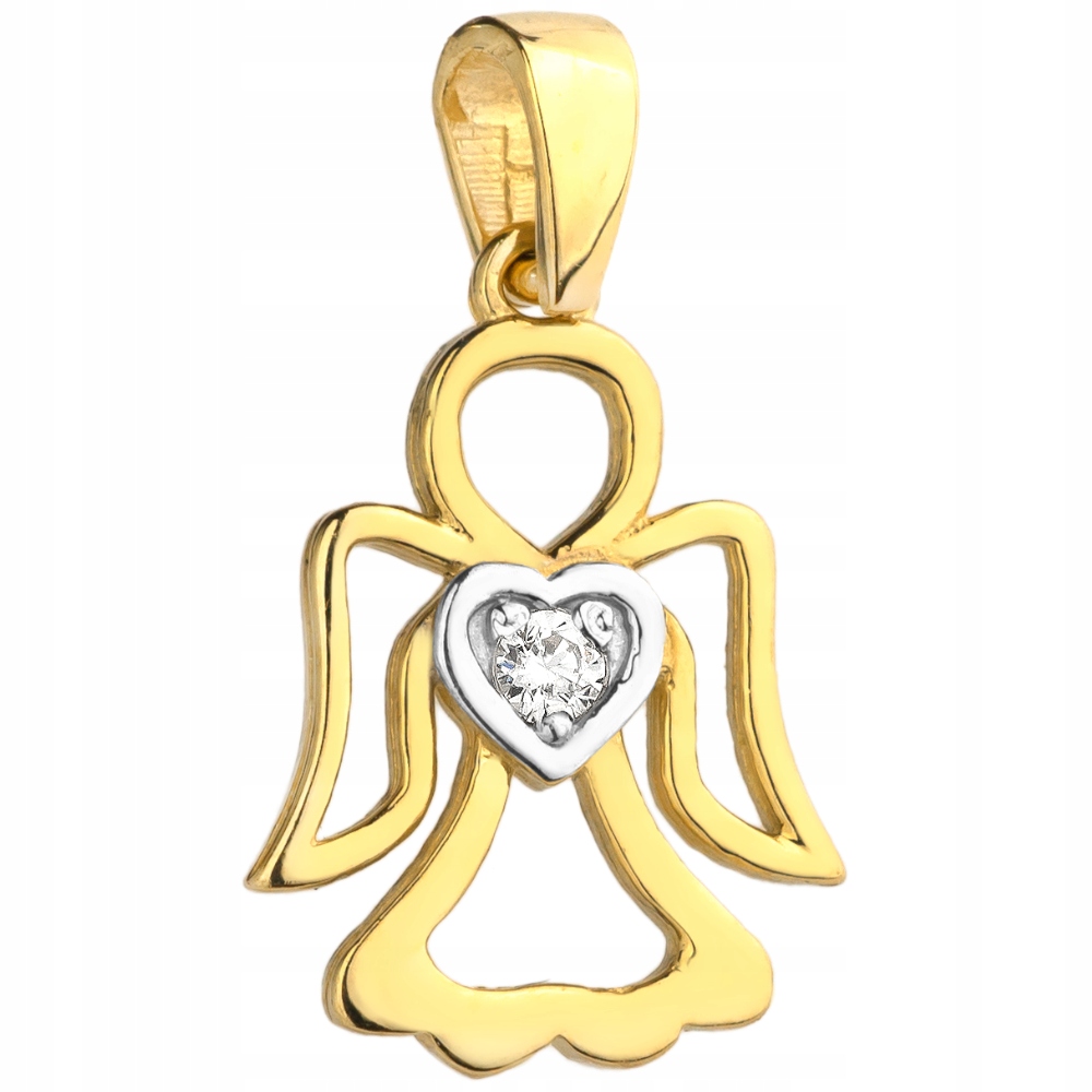 

Złoty Wisiorek 585 Anioł Serce Cyrkonia Grawer