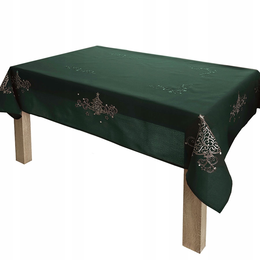 Vánoční ubrus 140x260 Klasické Vánoce, zelený, vyšívaný