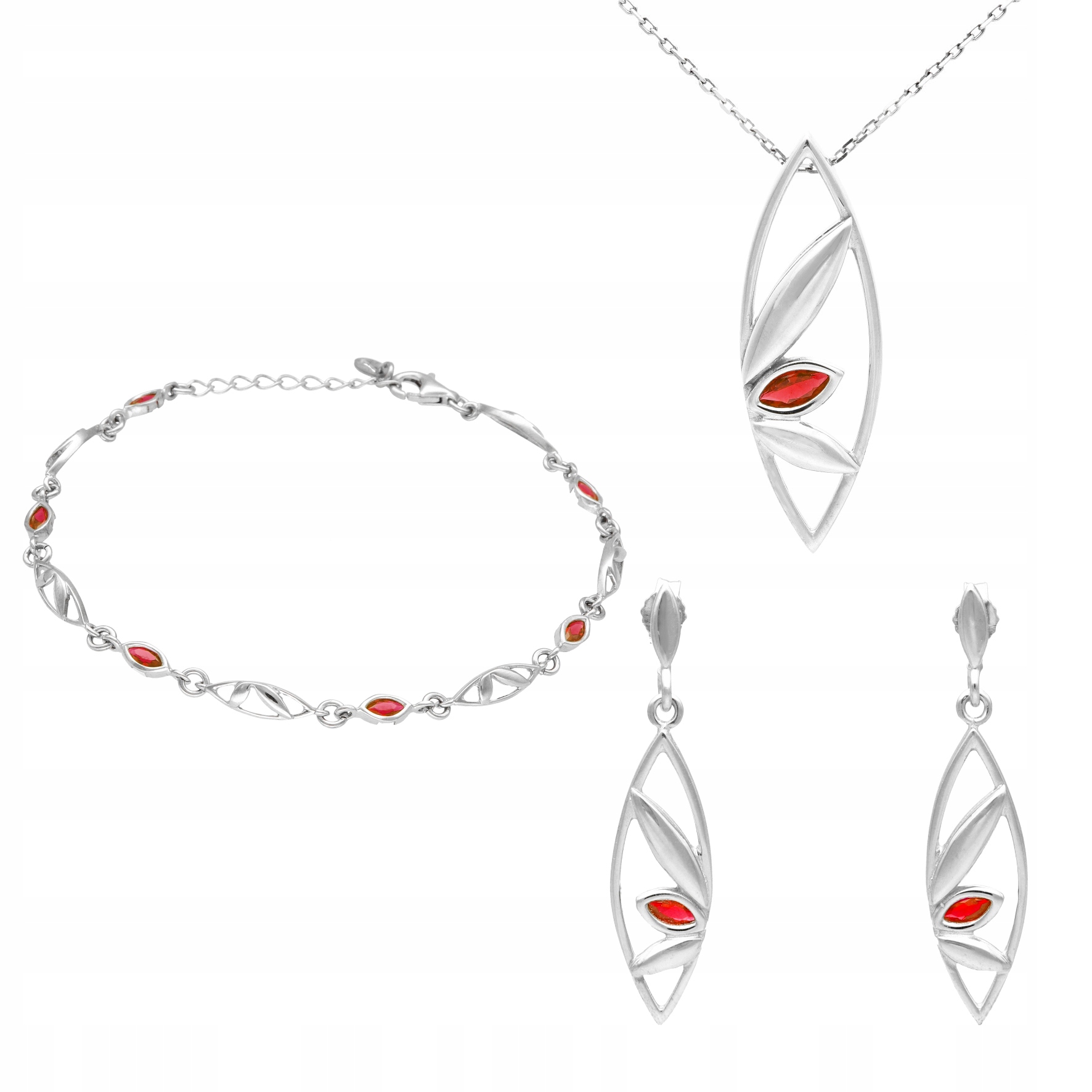 Komplet s rubínovými zirkony a slzami stříbro