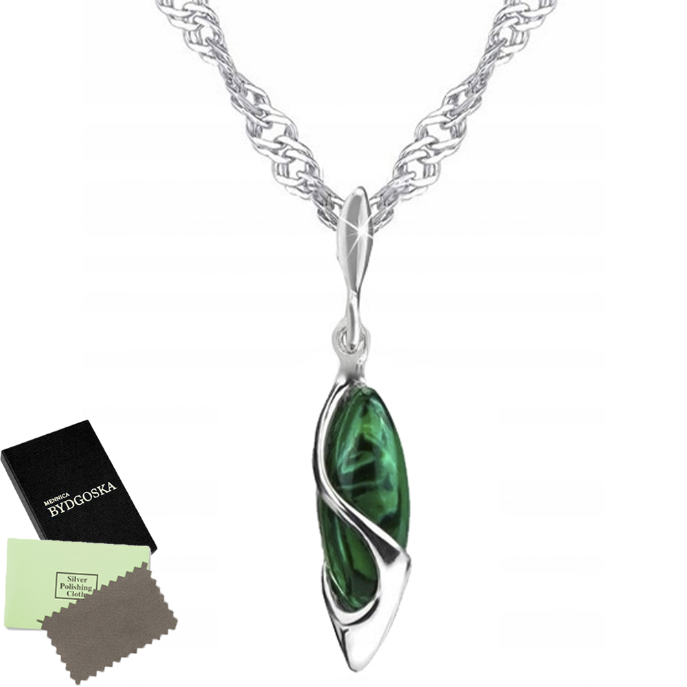 

Naszyjnik srebrny Łańcuszek Srebro 925 malachit