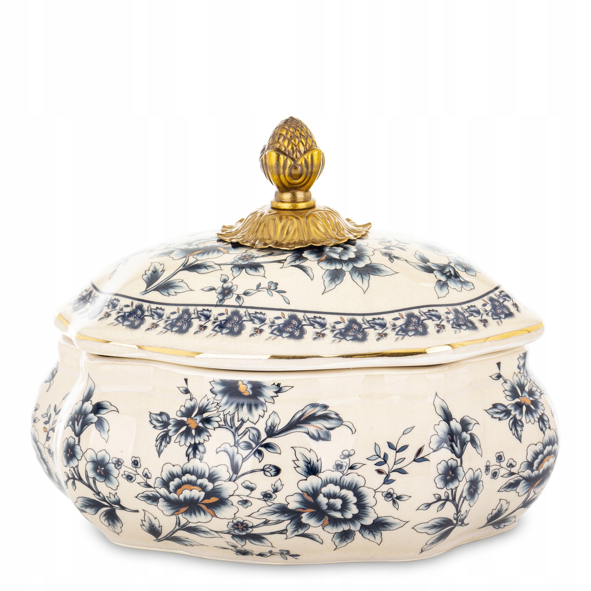 Šperkovnice na bižuterii zestárlá, retro keramická krabička, zlatá