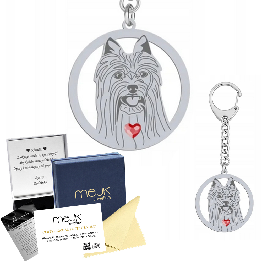 Přívěsek Na Klíče Stříbrný s australským psem Silky Terrier 925 Dárek Žena Gravírování