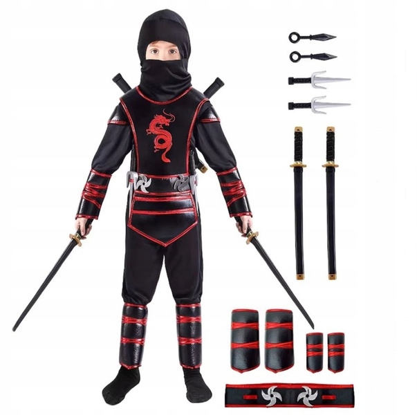 Strój Chłopięcy Mały Ninja Czarny Czerwony Smok Wojownik Przebranie 116