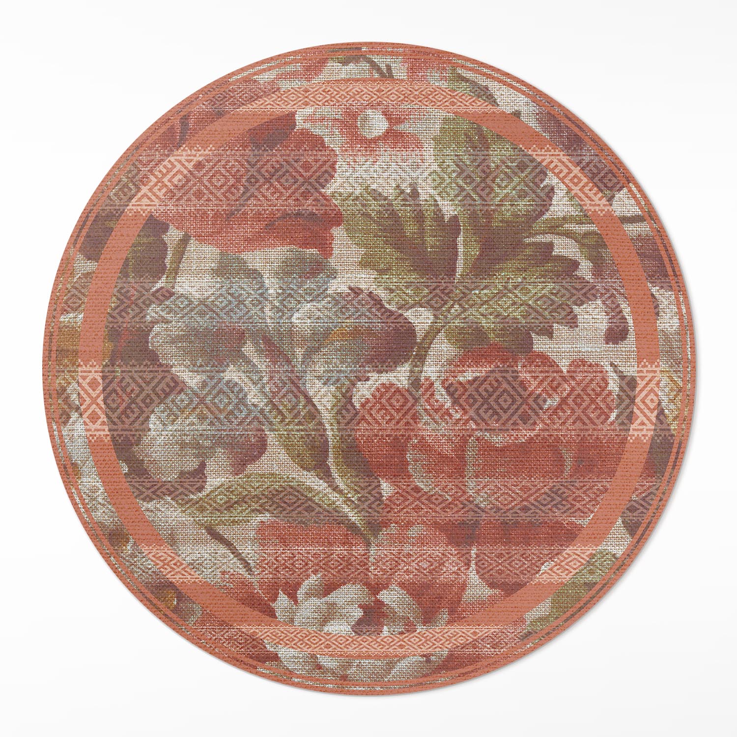 Okrúhly vinylový koberec do jedálne, retro, vyblednuté kvety ⌀ 120 cm