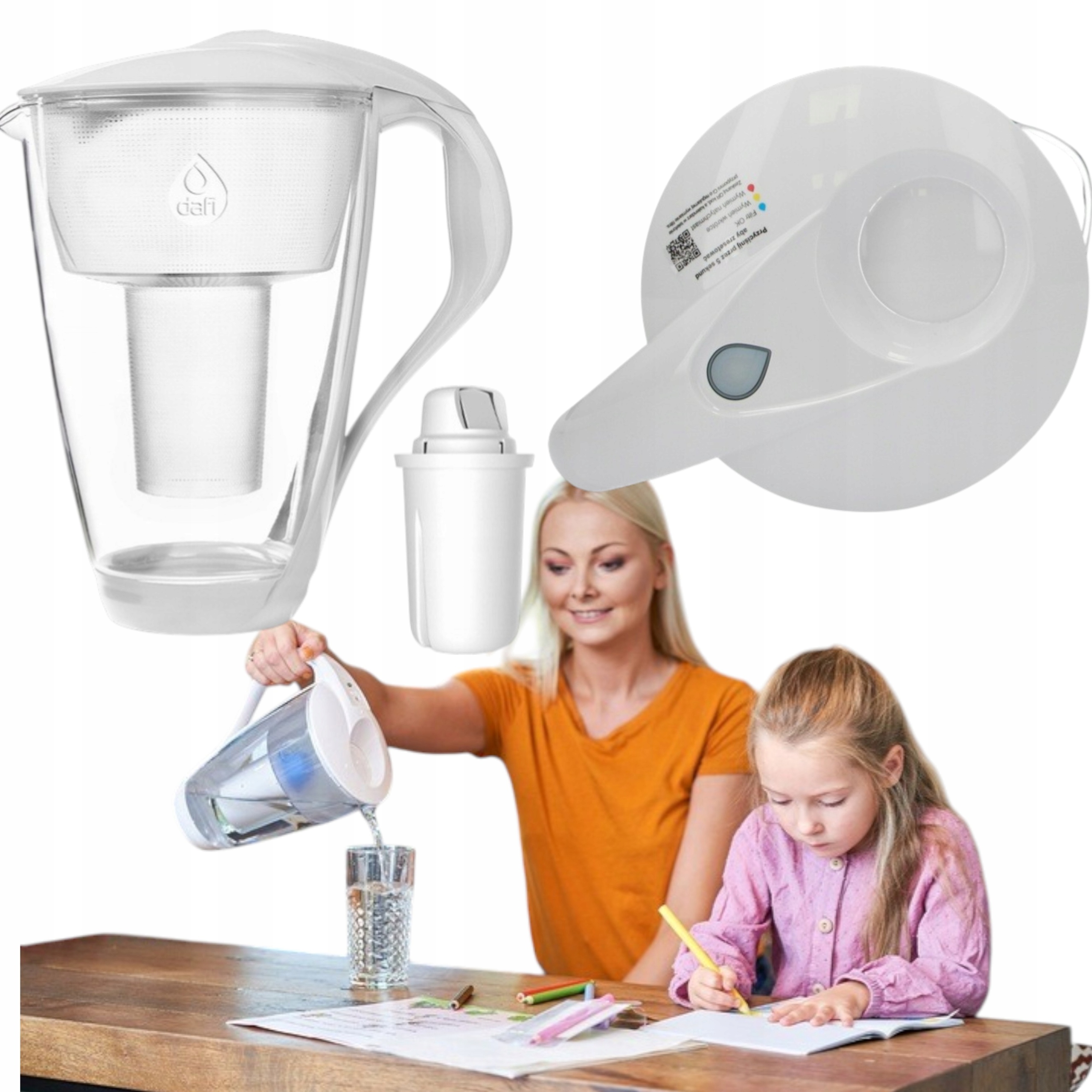 Dzbanek Filtrujący Dafi Crystal Led 2L Szklany Filtr Wody Biały