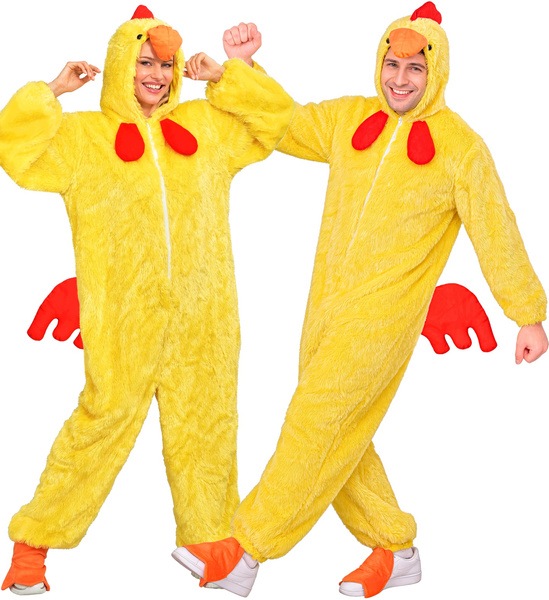 Kostým Kuřecí Slepice Žlutý Plyšový Kombinéz Unisex Kostým Zvířata M/L