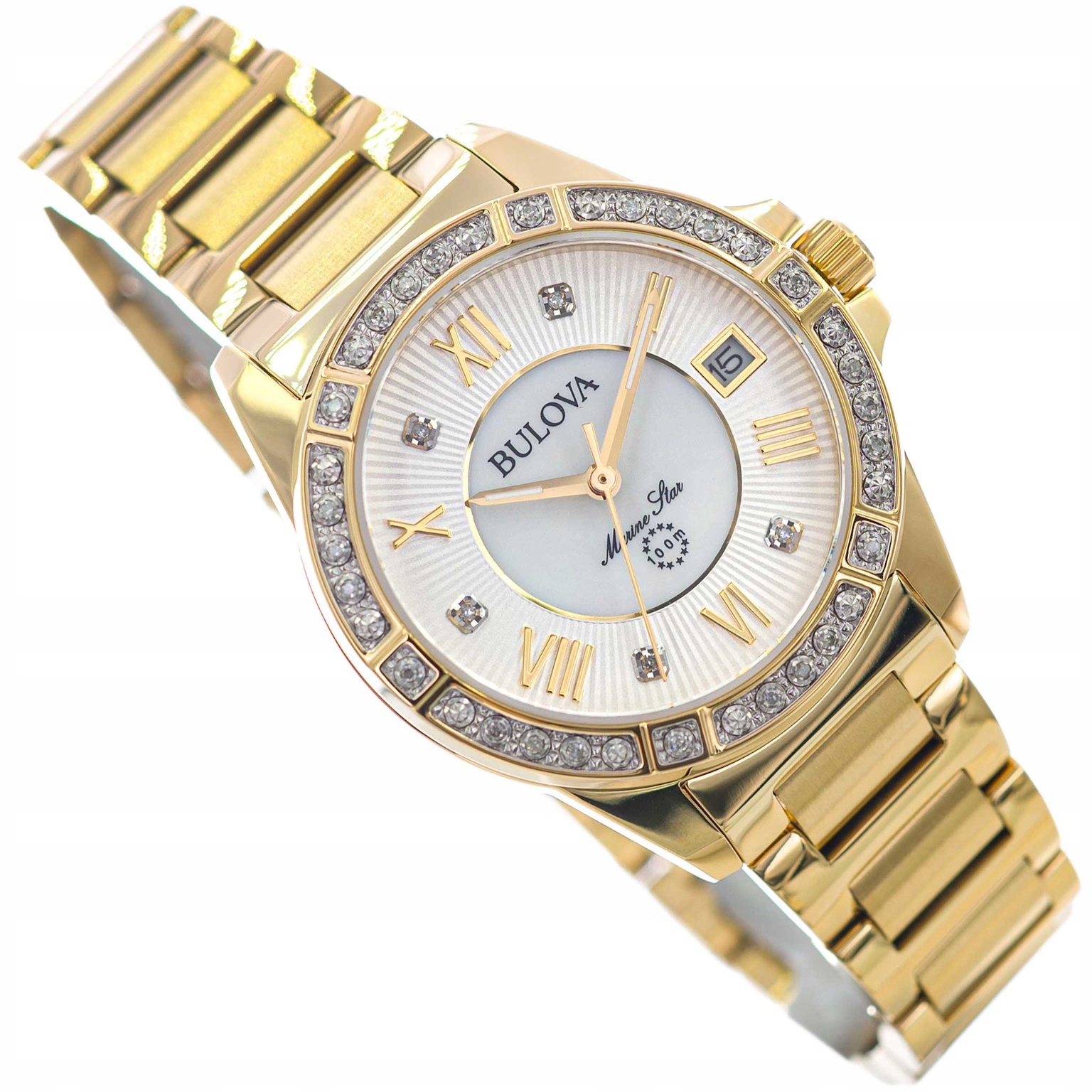 Dámské Hodinky Bulova 98R235 Marine Star Zlaté Na Náramku Datumovka 100 M