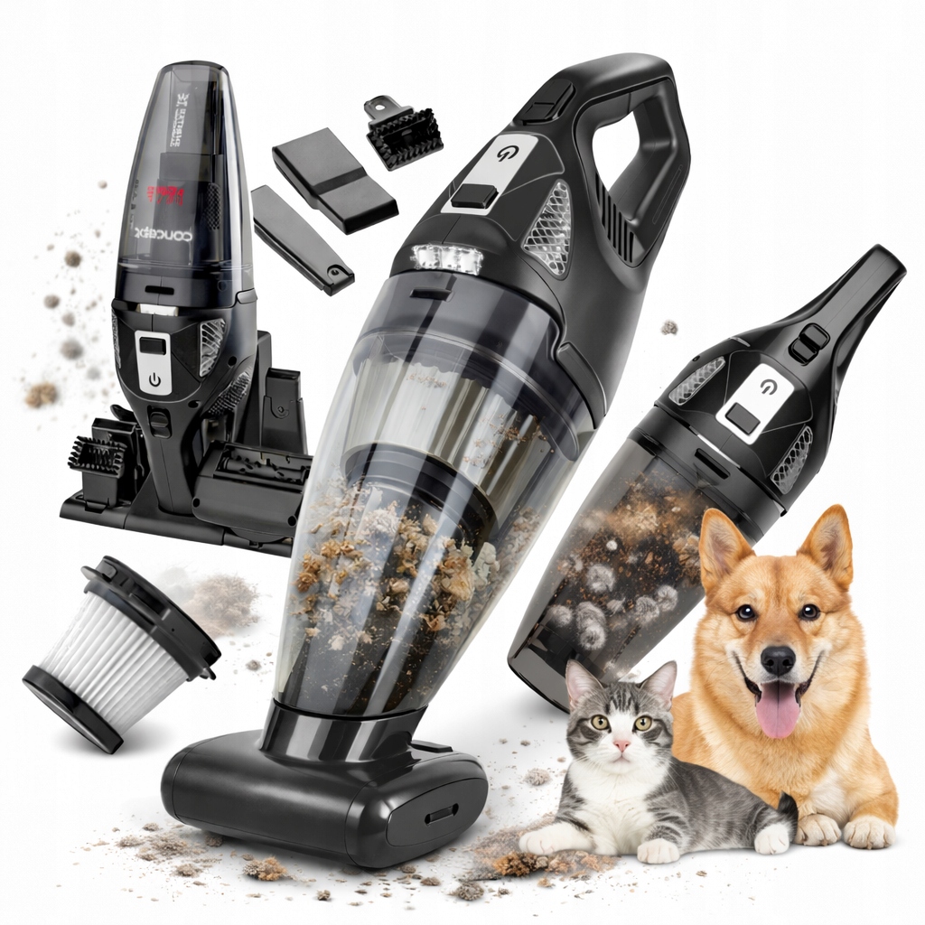 Odkurzacz samochodowy ręczny bezprzewodowy Mocny do auta sierść psa kota