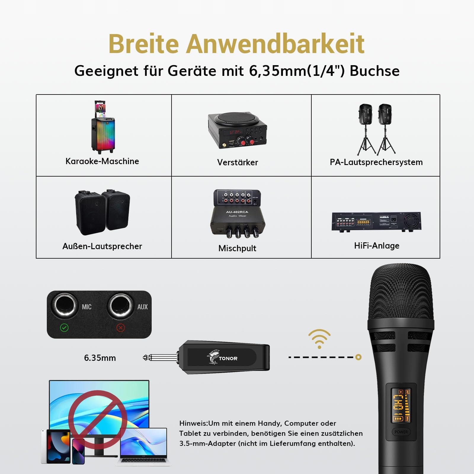 TONOR Mikrofon Bezprzewodowy Dynamiczny Do Karaoke i Konferencji — miniatura 6