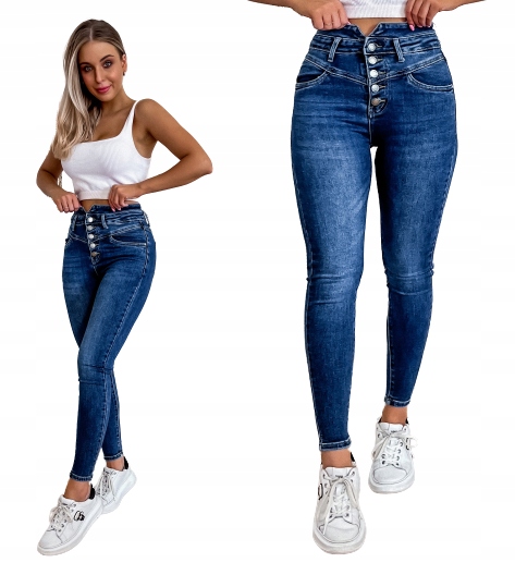 

Jeansy damskie spodnie wysoki stan guziki L/40