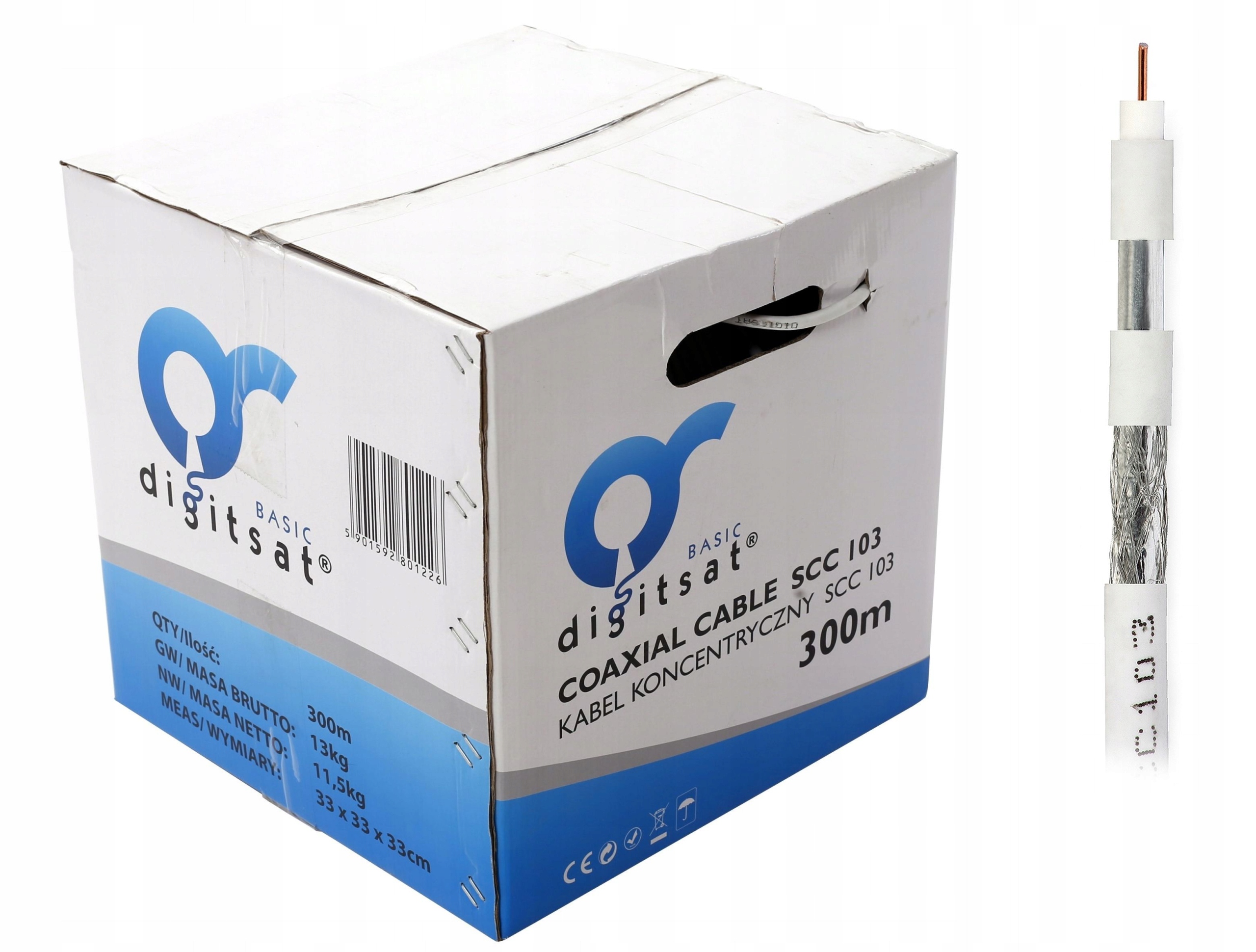 Kabel Antenowy Koncentryczny RG6 do Telewizji Tv Dvb-t Sat 300m Telewizyjny