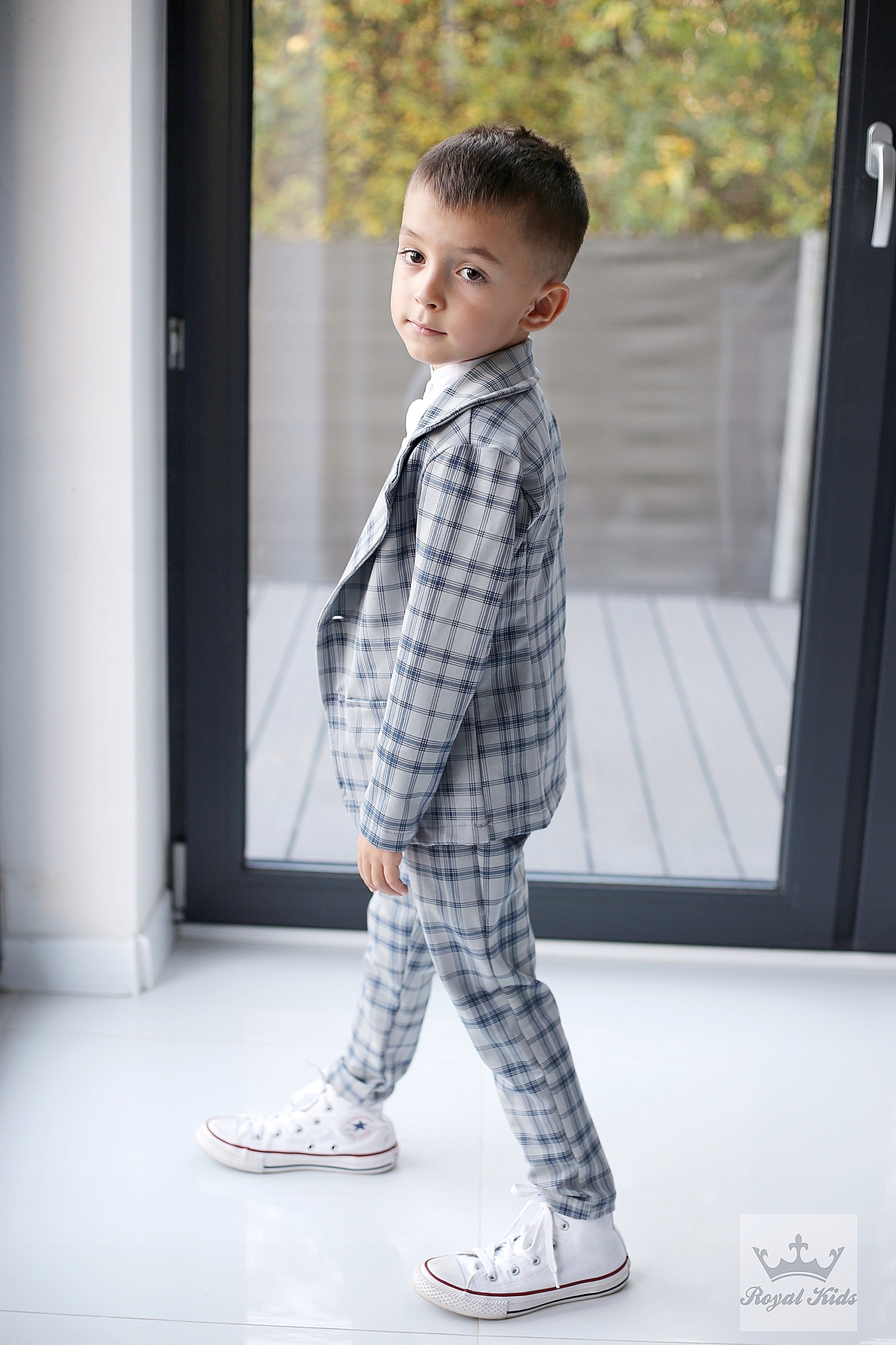 Garnitur dla CHŁOPCA w KRATĘ bawełniany 140 146 Wiek dziecka 9 lat +