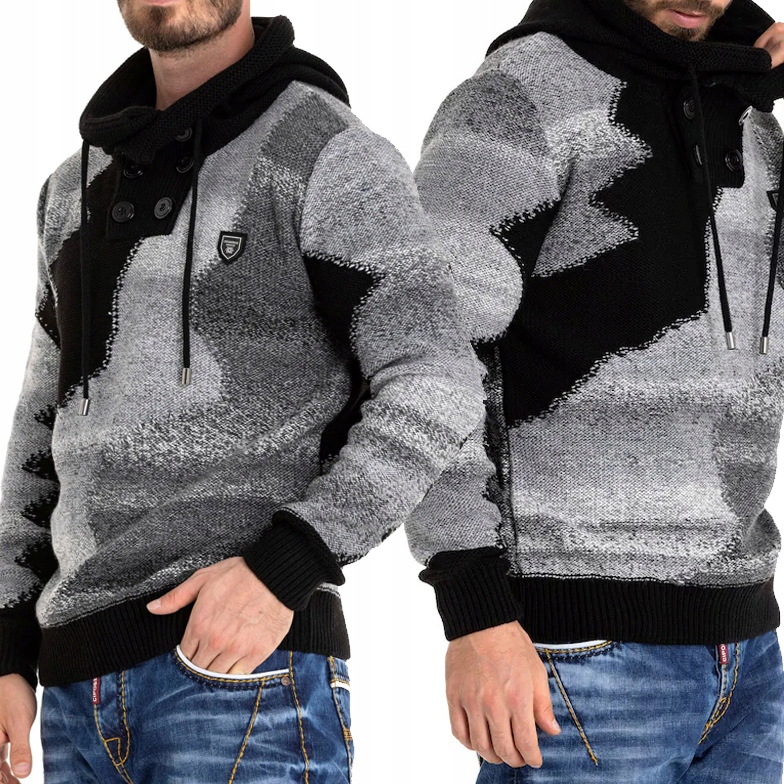 Silný teplý svetr Mikina s kapucí Cipo Baxx Stojáček Mazany Stínovaný