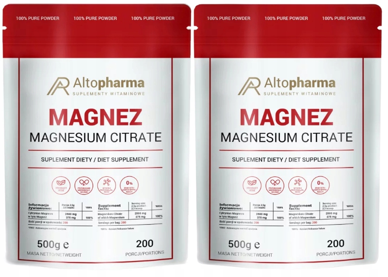 Zestaw 2x Magnez 500g Testosteron Mięśnie Wzrok Układ nerwowy AltoPharma
