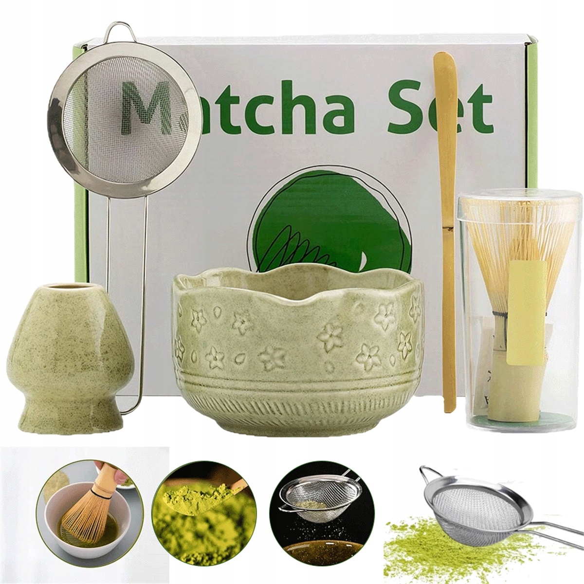 Levně Sada Nářadí Pro Matcha S Keramikou A Bambusem Je Ideální Jako Dárek 5V1