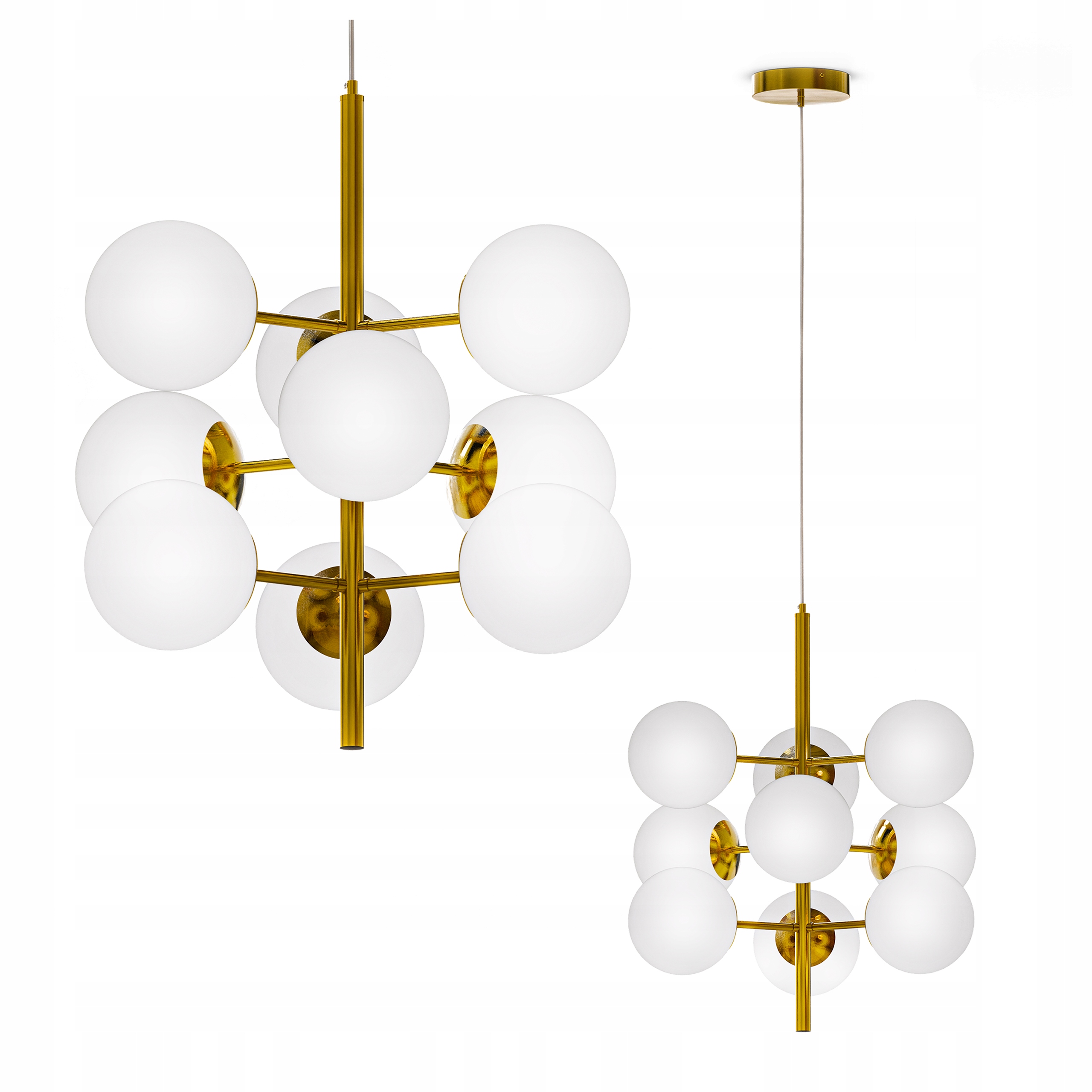 Zlatá závěsná Led lampa 9X E27 Lustr Bílé Skleněné Koule Obývací pokoj