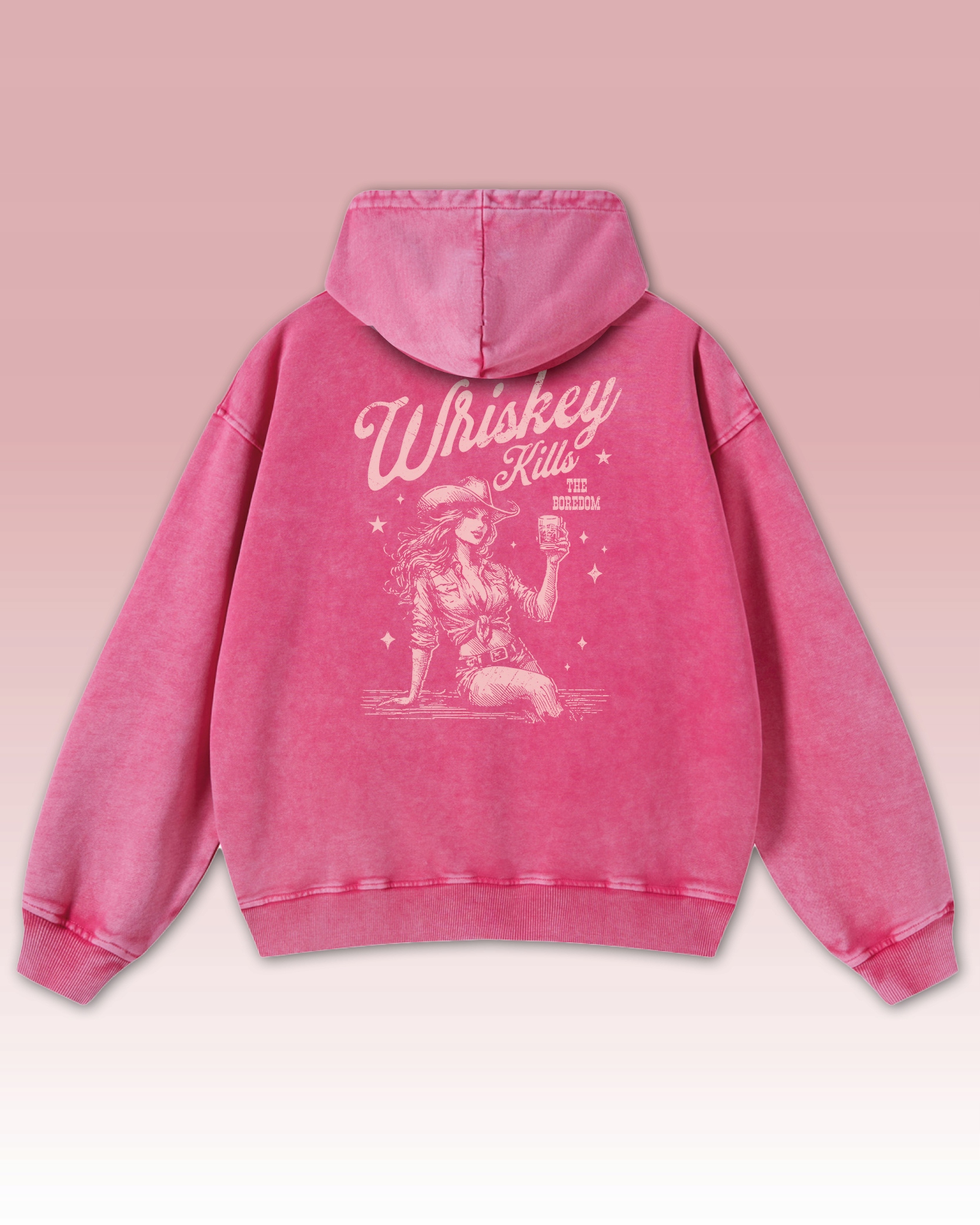 Mikina Whiskey Kills Boredom Zabíjí nudu Sarkasmus Kovboj Růžový XL