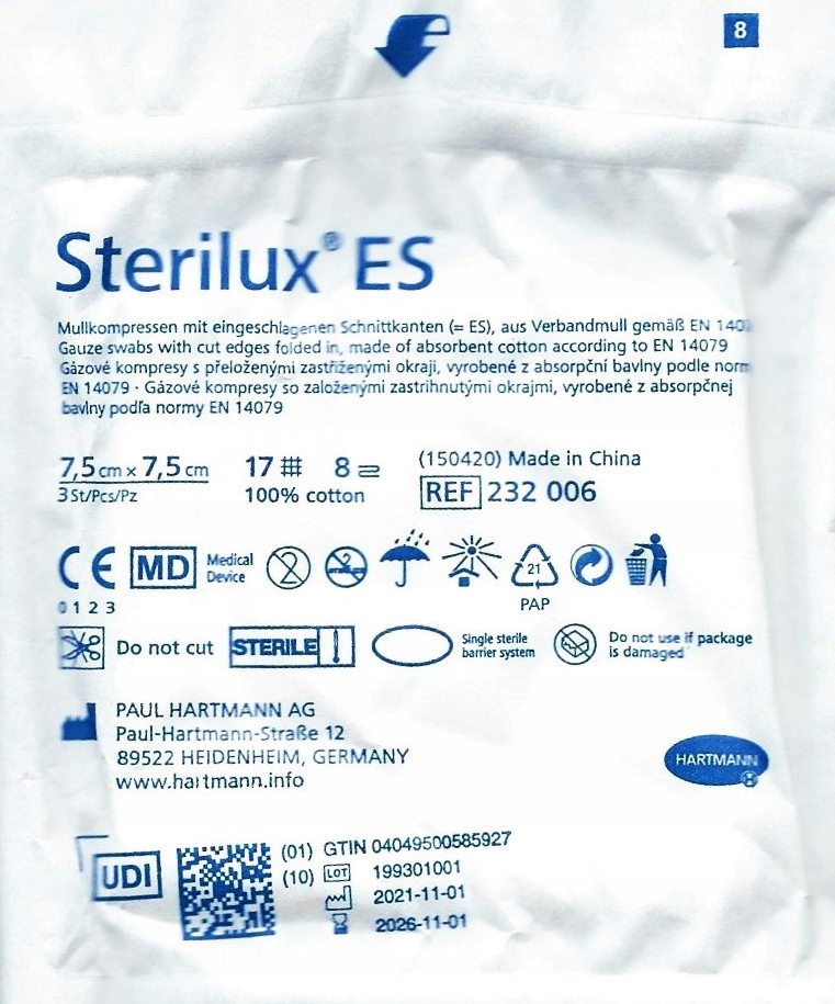 

Hartmann Sterilux Es 7,5 x7,5cm 3szt jałowe 17n 8w