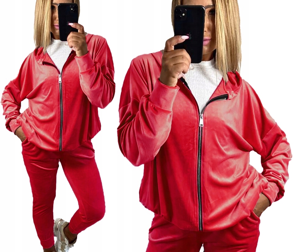 Teplákovka Dámský zapínací Tepláková Souprava Oversize Velurový s kapucí 52