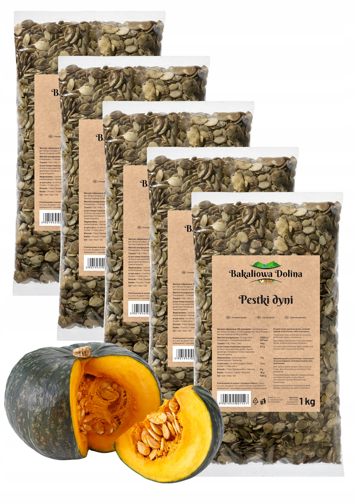 Levně Loupaná Dýňová Semínka 5 Kg Přírodní Pro Pražení A Do Salátů Bakaliowa Dolina