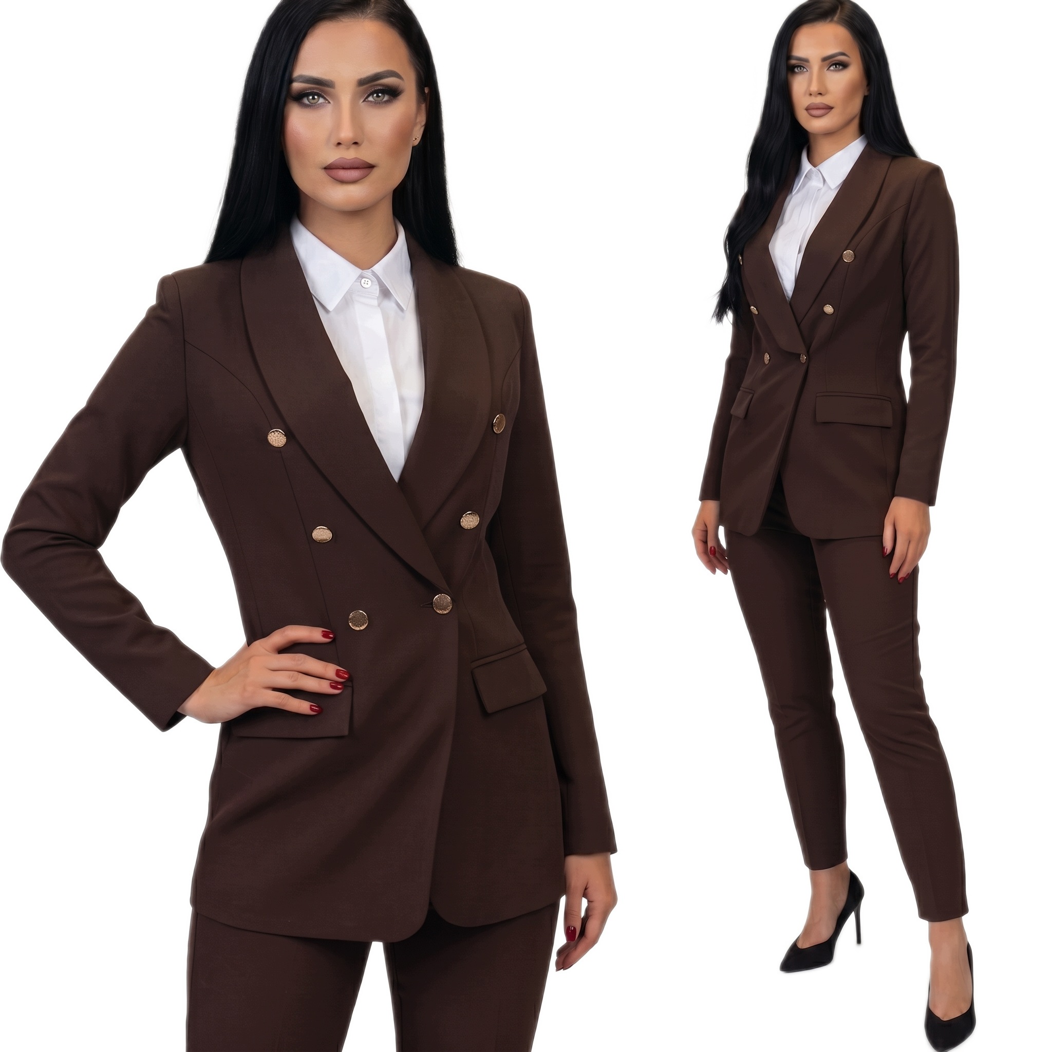 Dámský oblek Dámské elegantní Sako kalhoty Čokoládové L