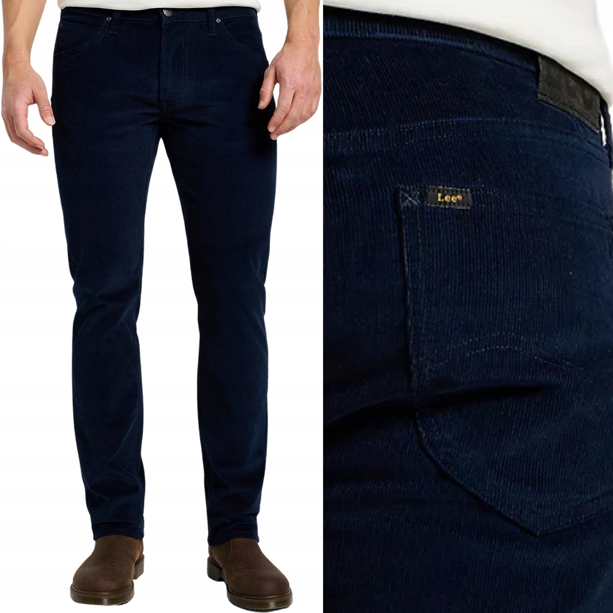 Lee Daren Rivet Navy tmavě modré rovné manšestrové kalhoty nižší pas W31 L30