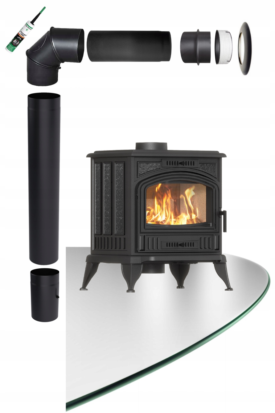 Koza Piecyk żeliwny K6 Eco kratki 6,5 kW fi 150 na drewno Zestaw Montażowy