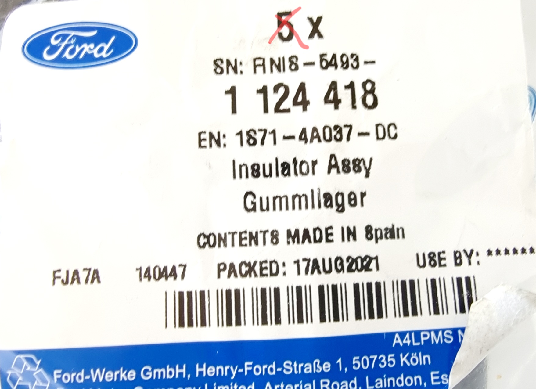 Ford OE 1124418 TULEJA DRĄŻKA STABILIZATORA MONDEO Numer katalogowy części 1 124 418
