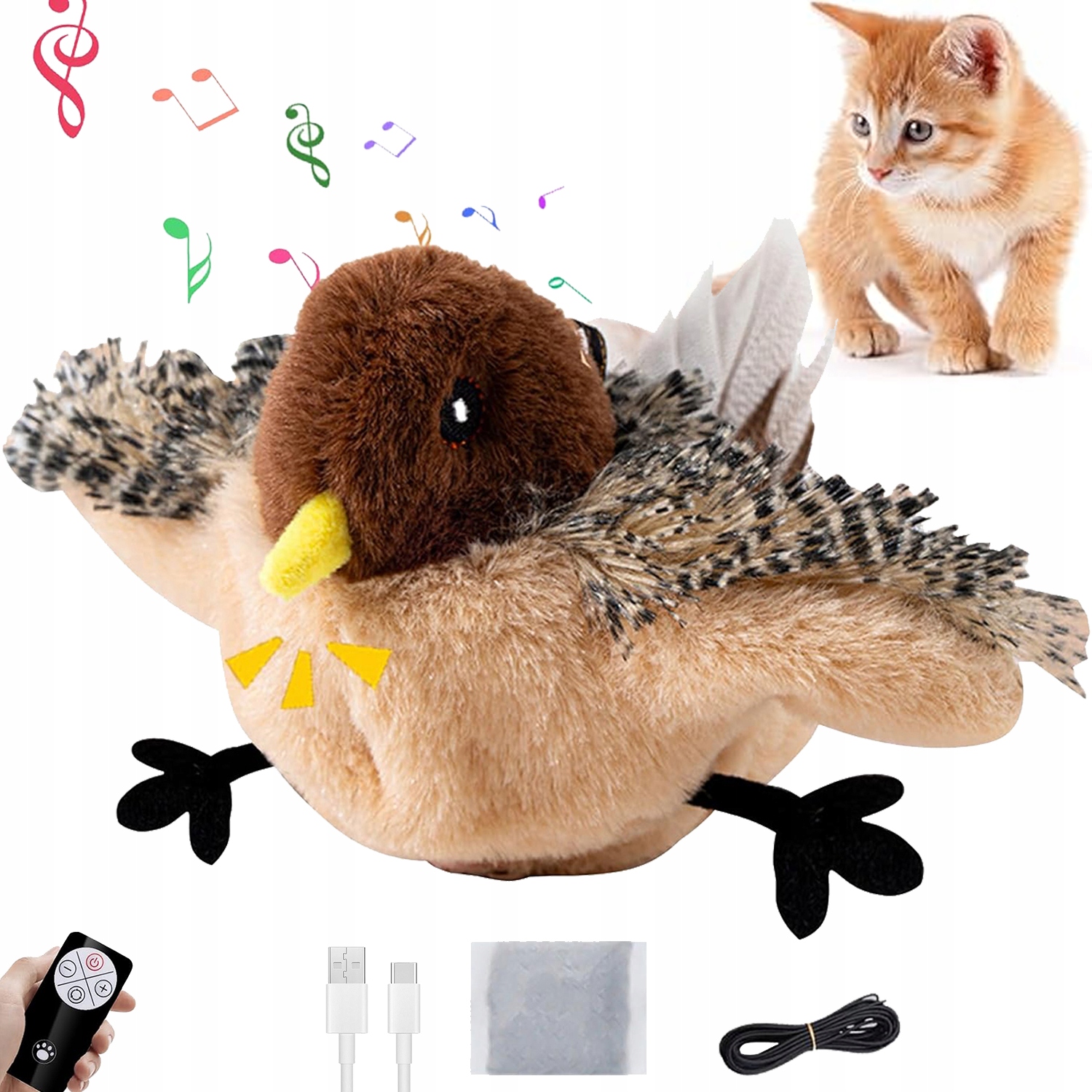 Levně Interaktivní hračka pro kočky, akumulátorová, cvrlikající, třepotající se