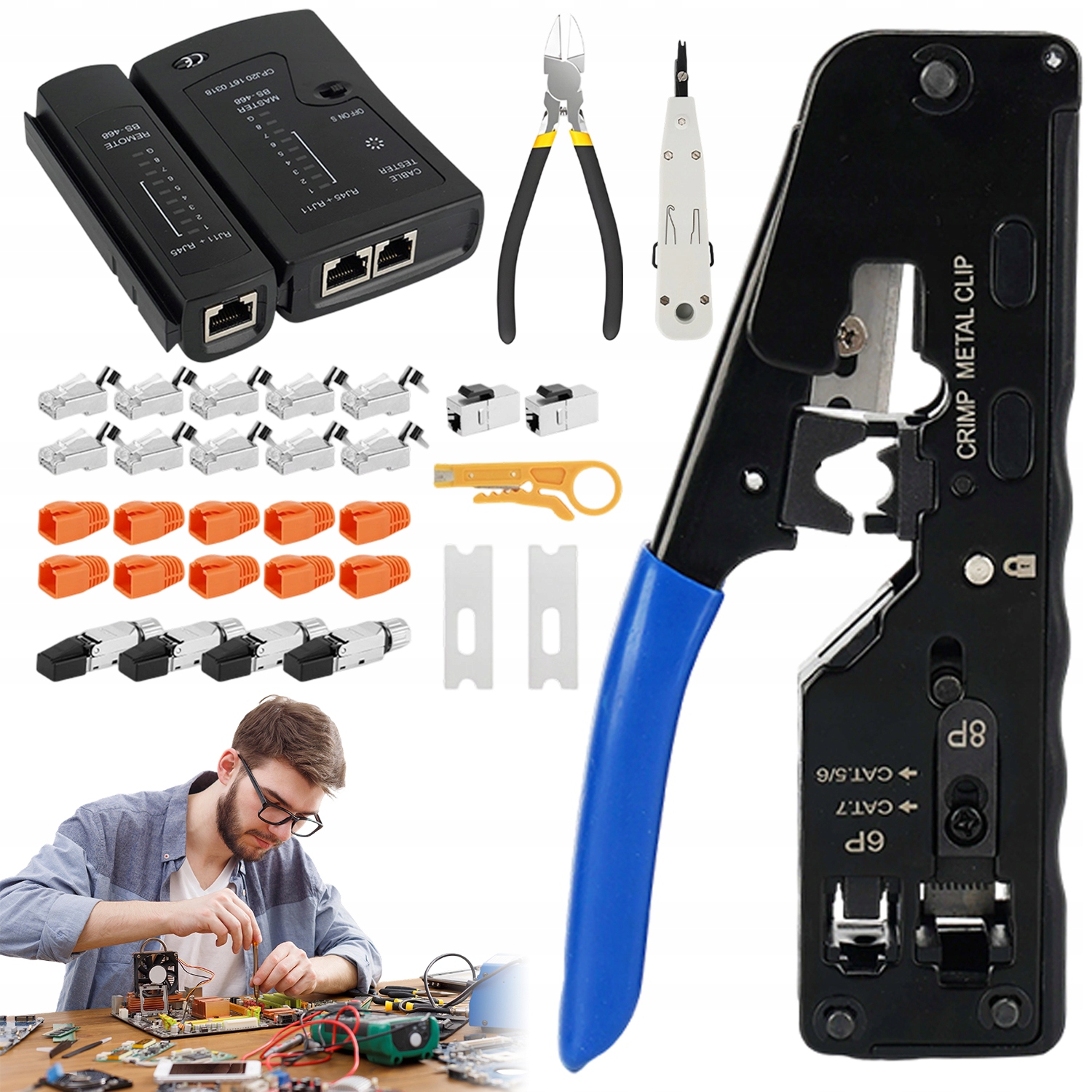 Profesionální Sada Síťových Nástrojů S Testerem Síťových Kabelů