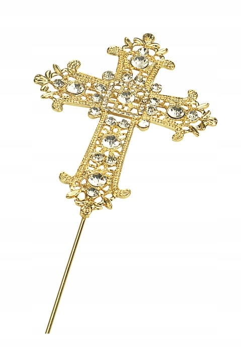 

Topper metalowy Krzyż Złoty Z Diamentami