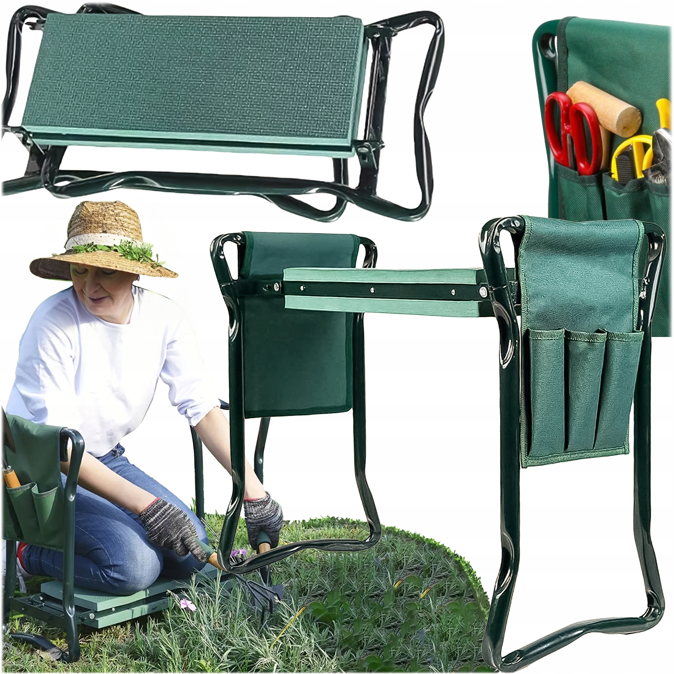 KLĘCZNIK TABORET OGRODOWY SKŁADANY KRZESŁO STOŁEK 3w1 + 2 x PRZYBORNIK