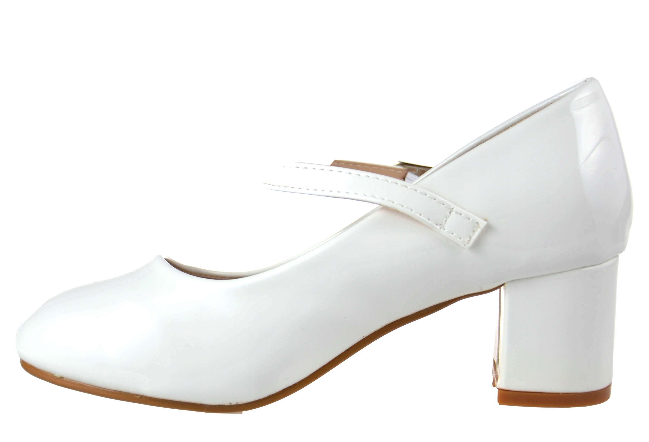 Lakier PANTOFELKI WYSOKI Obcas KOMUNIJNE BIAŁE r36 Rozmiar 36