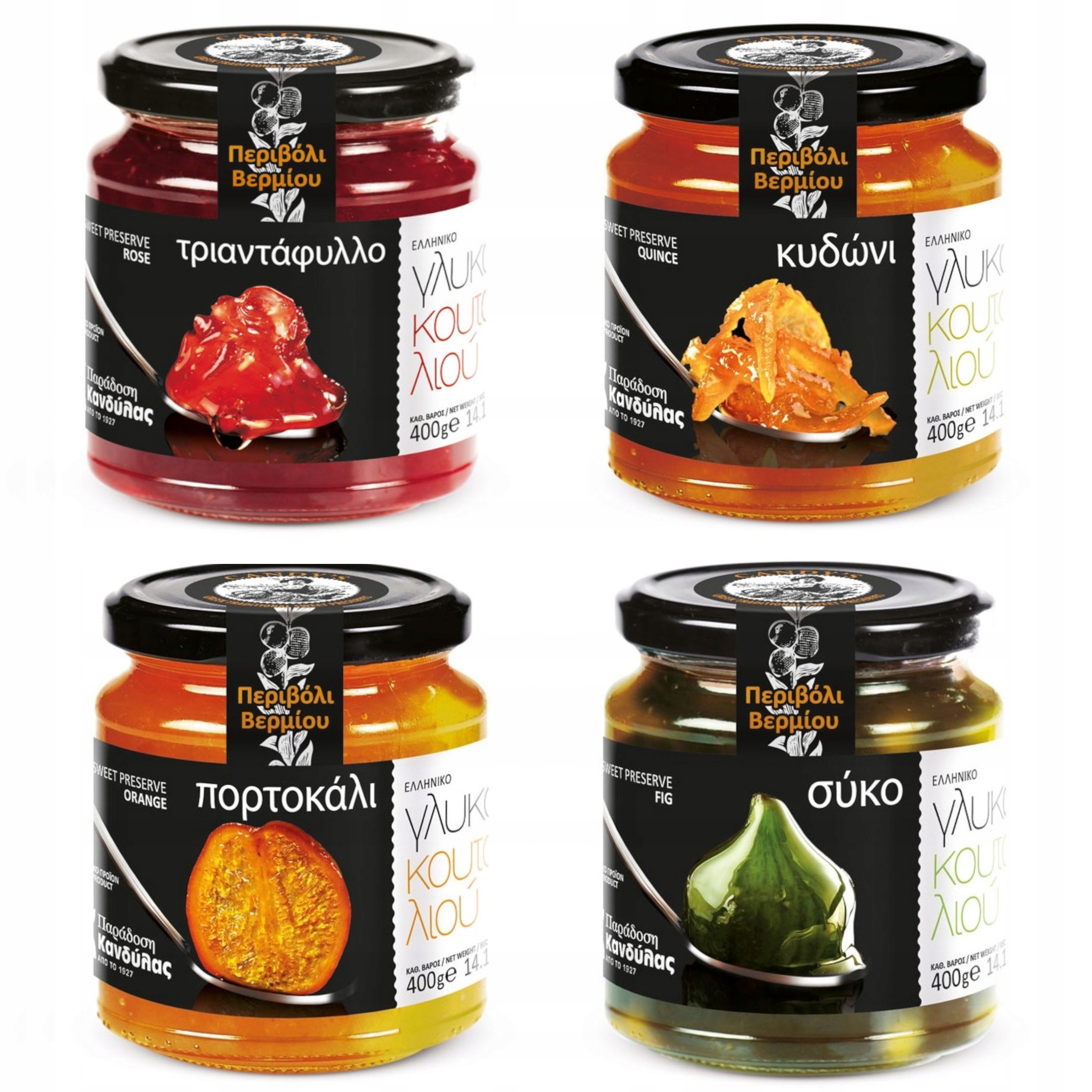 Levně Zavařenina Řecká Kandylas 4x400g Růže, pomeranč, kdoule, fík ve sklenici