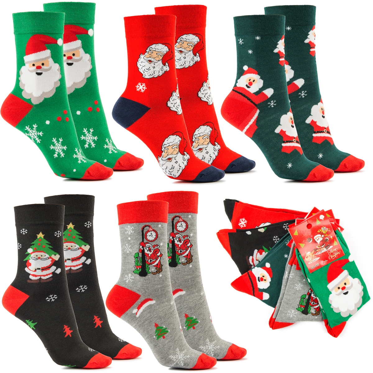 

5 par Świąteczne Skarpety Mikołaj Bawełna Preznet