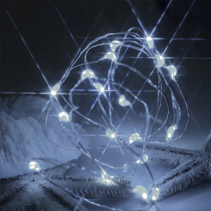 LAMPKI DRUCIKI CHOINKOWE 20 LED ZIMNE LAMPKI Długość sznura 2 m