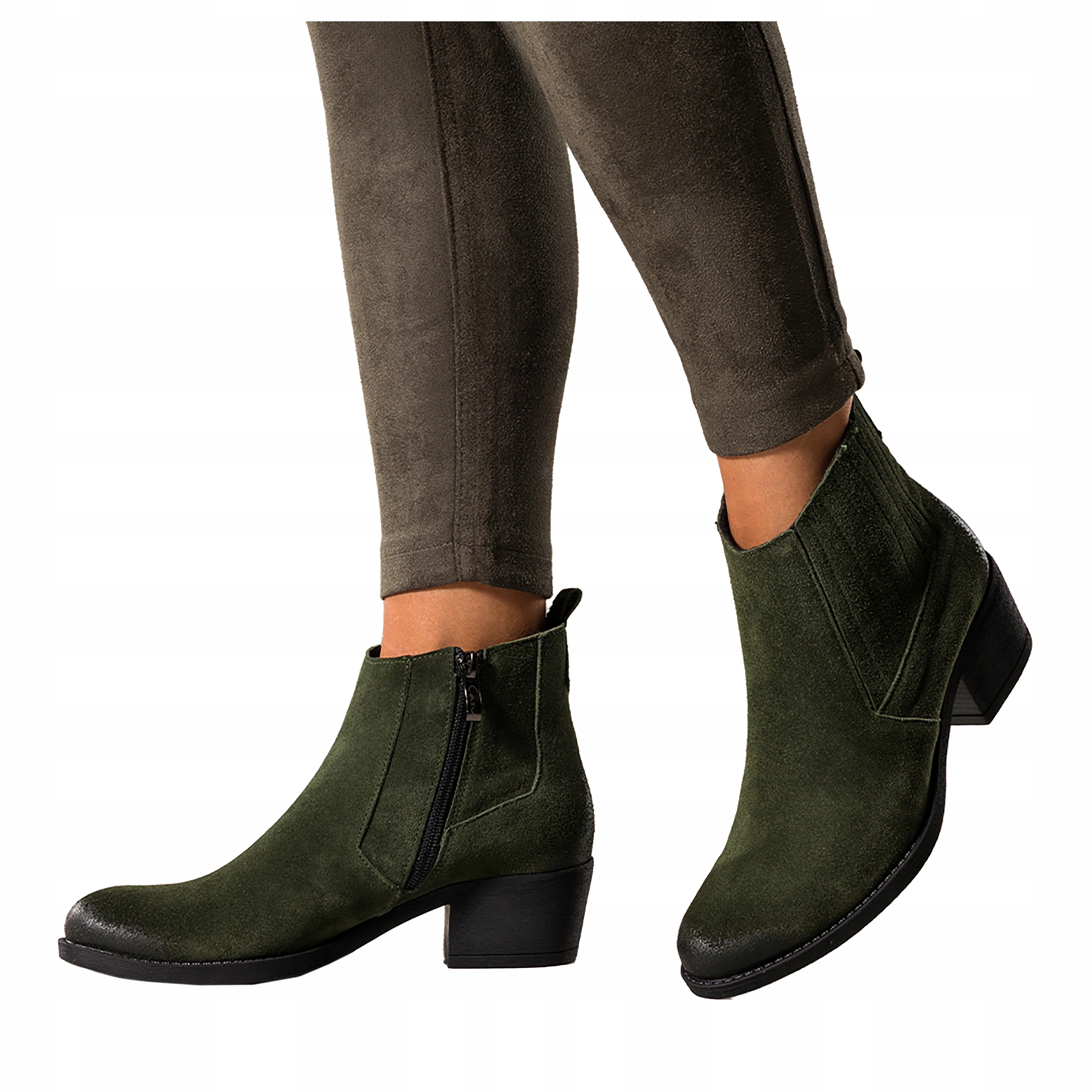 Kotníkové Boty Zelené Kožené Dámské Pohodlné Kovbojské Boty Guma V Svršku Módní vel. 36