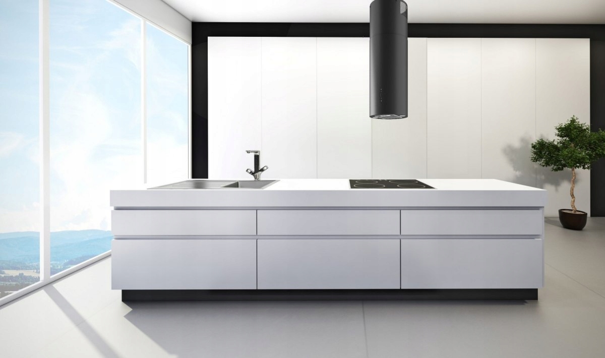 Okap kuchenny wyspowy tuba Maan 39 pilot LED Cichy Kolor dominujący srebrny/szary