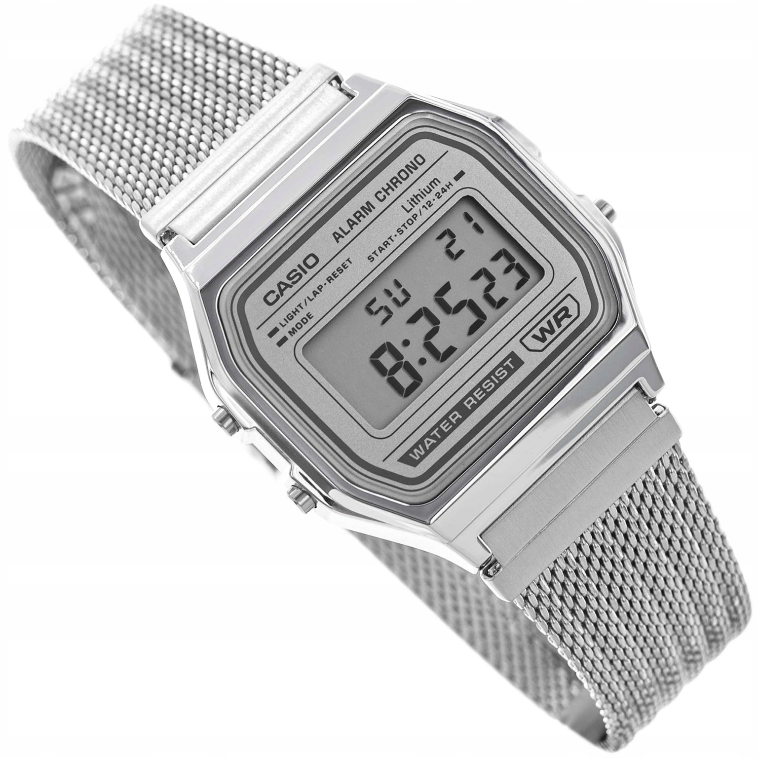 Pánské Hodinky Casio A158WEM-7EF Vintage Retro Stříbrné Na Náramku Stopky