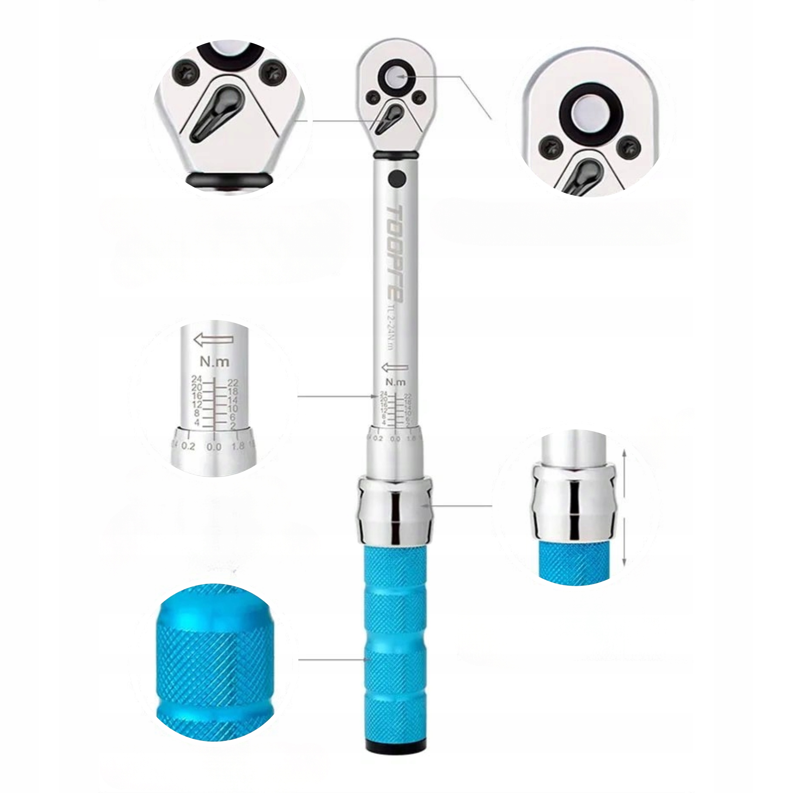 Klucz Dynamometryczny 2-24Nm do Rowerów z Blokadą Wielofunkcyjny Zapadkowy Model Toopre TL2-24