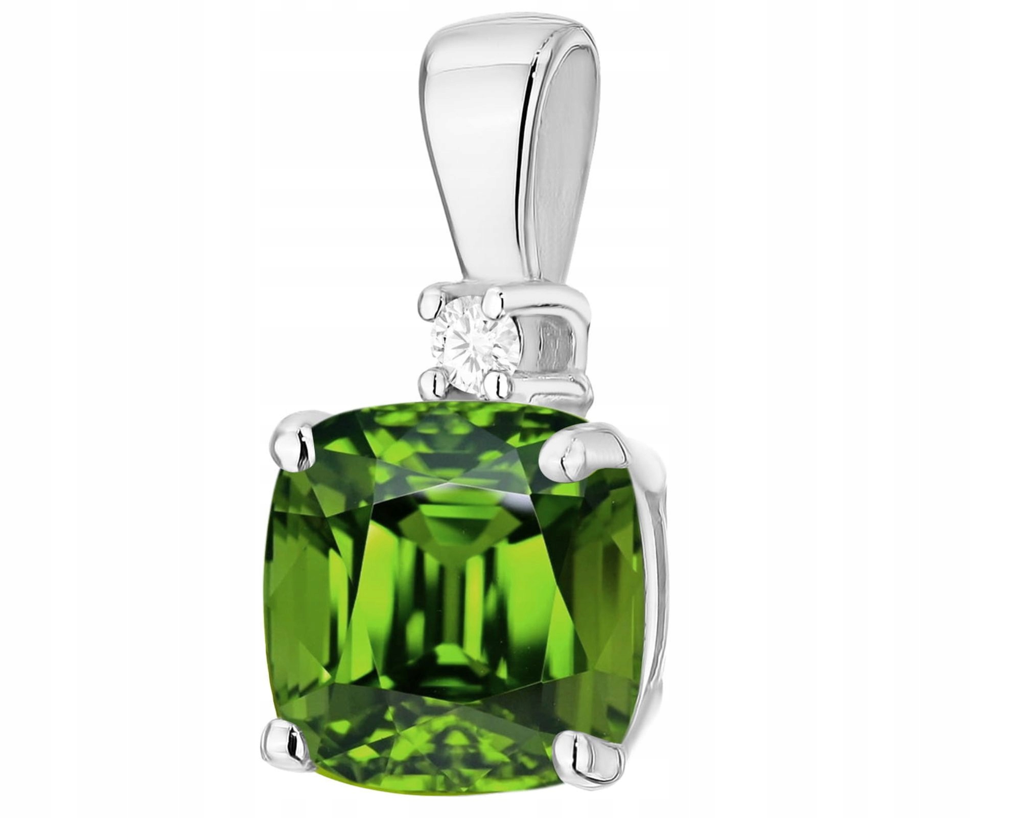 Bílé Zlato Přívěsek Přírodní Kámen Olivín A Diamanty Ryzost 585