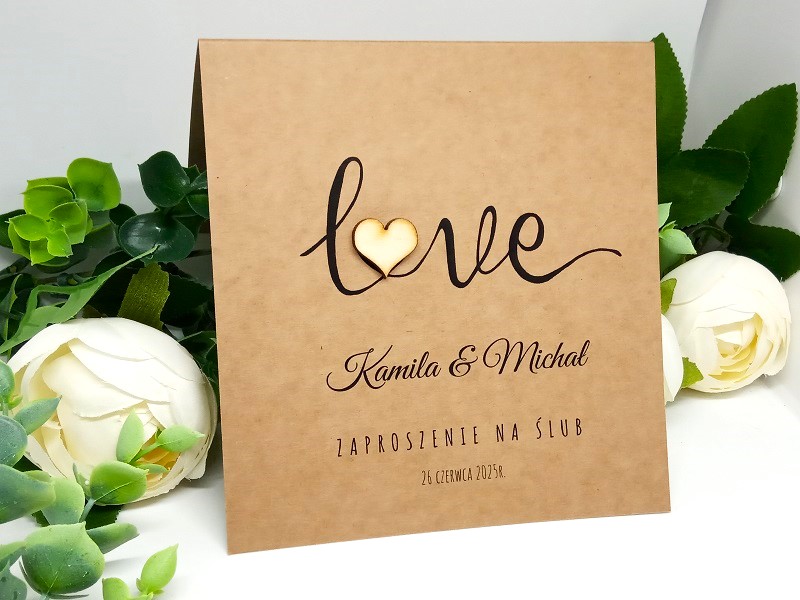 ZS15 *3 E Zaproszenie ślubne z drewnianym sercem pełna personalizacja Ślub Kod producenta ZS15