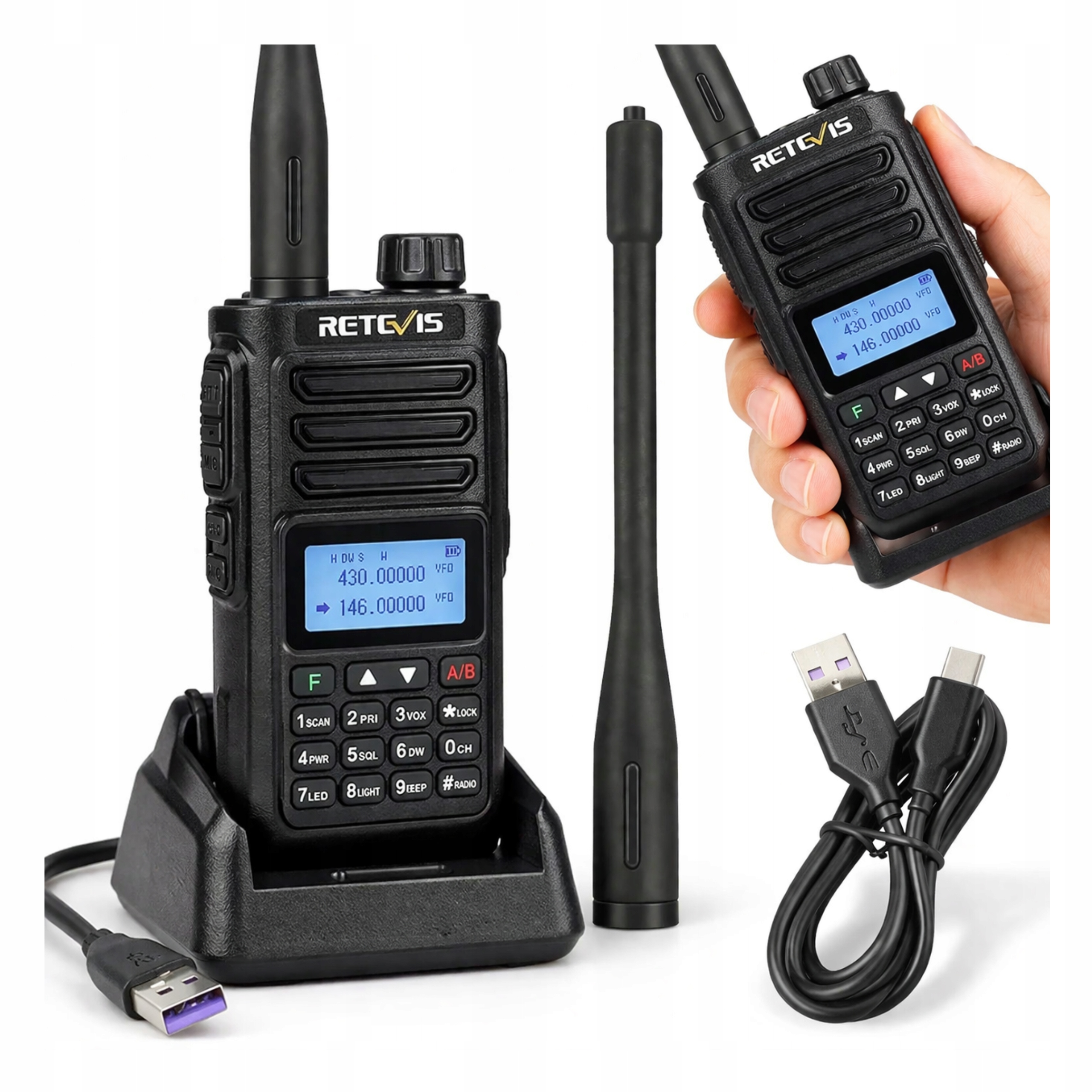 Retevis RA89 krótkofalówka Vhf Uhf IP68 5km 2500mAh Usb-c radio amatorskie