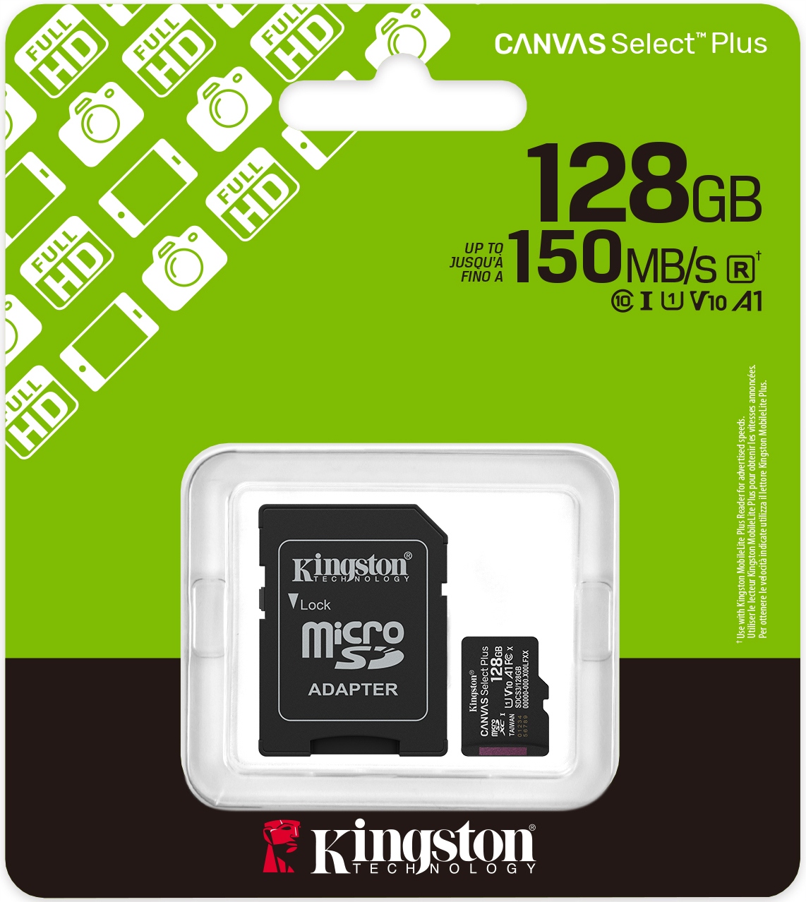 Paměťová karta Kingston microSD 128GB SDCS3 Canvas Select Plus G3 150MB/s